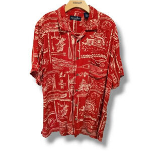 Newport Blue men's red camping outdoors print button-down shirt  - large​